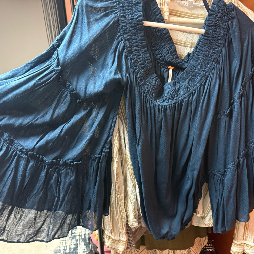 Free People Teal Blouse with Flowy Sleeves
